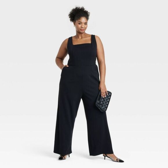 Ava & Viv - Women's Wide Leg Jumpsuit - Ava & Viv Black 2X Black - Picture 3 of 3